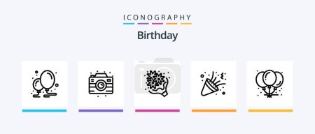 Téléchargez les illustrations : Birthday Line 5 Icon Pack Including party. calendar. music. birthday. birthday. Creative Icons Design - en licence libre de droit