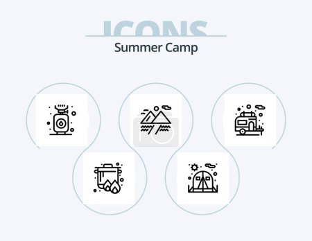 Illustration for Summer Camp Line Icon Pack 5 Icon Design. table. rescue. camping. melting. camping - Royalty Free Image
