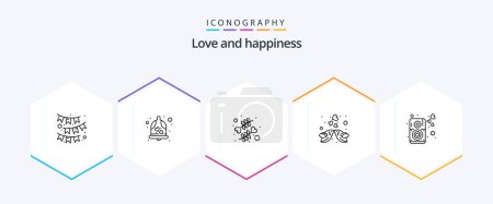 Illustration for Love 25 Line icon pack including heart. love. flower. heart. kissing - Royalty Free Image