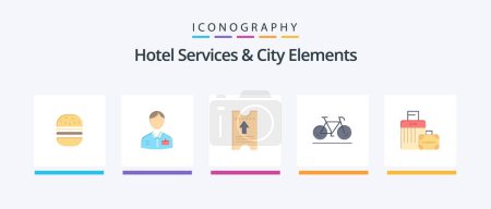 Illustration for Hotel Services And City Elements Flat 5 Icon Pack Including luggage. walk. service. movement. arrow. Creative Icons Design - Royalty Free Image