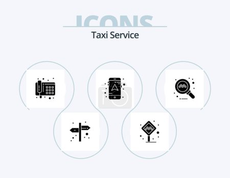 Illustration for Taxi Service Glyph Icon Pack 5 Icon Design. . search. communication. online. mobile - Royalty Free Image