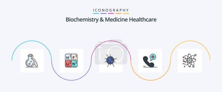 Illustration for Biochemistry And Medicine Healthcare Line Filled Flat 5 Icon Pack Including molecule. atom. bacteria. hospital. phone - Royalty Free Image