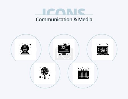 Téléchargez les illustrations : Communication And Media Glyph Icon Pack 5 Icon Design. letter. email. web. receive. online - en licence libre de droit