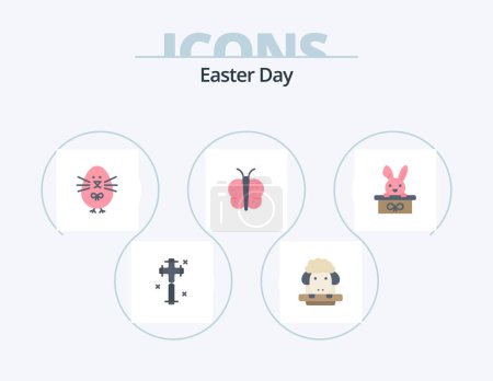 Ilustración de Icono plano de Pascua Pack 5 Icon Design. Carro. naturaleza. Pollo. Pascua. animal - Imagen libre de derechos