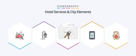 Téléchargez les illustrations : Hotel Services And City Elements 25 FilledLine icon pack including sale. wifi. hotel. service. mobile - en licence libre de droit