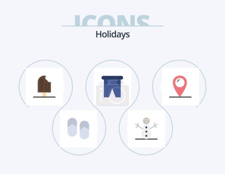 Téléchargez les illustrations : Holiday Flat Icon Pack 5 Icône Design. emplacement. voyageant. vacances. nager. vacances - en licence libre de droit