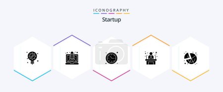 Illustration for Startup 25 Glyph icon pack including pie. business employee. clock. worker. applicant - Royalty Free Image