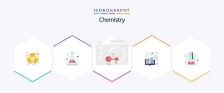 Ilustración de Chemistry 25 Pack de iconos planos que incluye medicina. aprender química. átomos. educación química. conocimientos químicos - Imagen libre de derechos