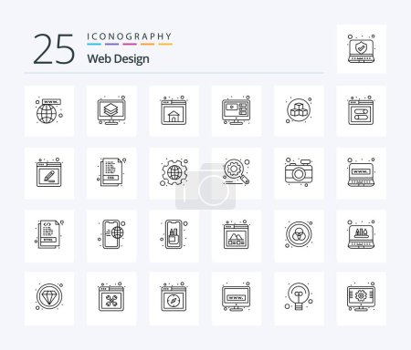 Téléchargez les illustrations : Pack icône Web Design 25 Line comprenant un design en cubes. 3d. navigateur. ordinateur. tutoriels - en licence libre de droit