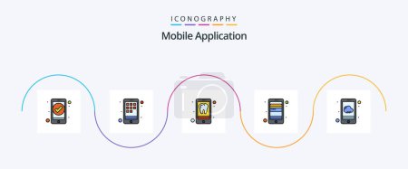 Téléchargez les illustrations : Mobile Application Line Filled Flat Pack de 5 icônes y compris le temps. téléphone. app. mobile. carte atm - en licence libre de droit