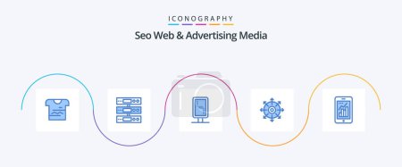 Ilustración de Seo Web And Advertising Media Blue 5 Icon Pack Including graph. achieve. files. point. banner board - Imagen libre de derechos
