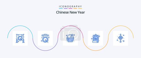 Illustration for Chinese New Year Blue 5 Icon Pack Including . china. light. lamp - Royalty Free Image