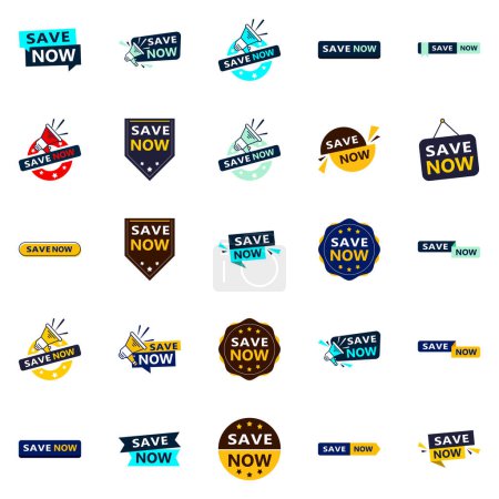 Téléchargez les illustrations : 25 Professional Typographic Designs for a refined saving message Save Now - en licence libre de droit
