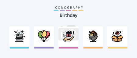 Téléchargez les illustrations : Emballage de 5 icônes rempli de ligne d'anniversaire, bougie incluse. anniversaire. la nourriture. gâteau. anniversaire. Icônes créatives Design - en licence libre de droit