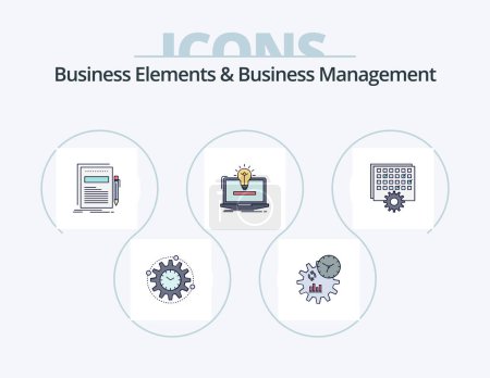 Illustration for Business Elements And Business Managment Line Filled Icon Pack 5 Icon Design. idea. laptop. factory. retrieval. informational - Royalty Free Image