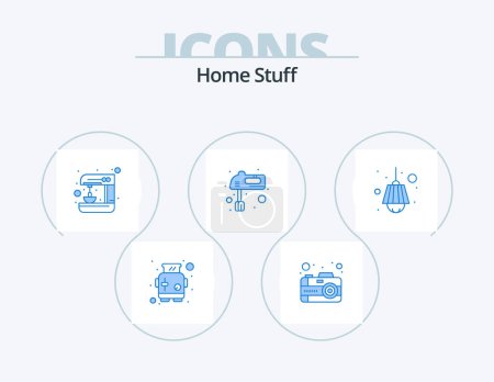 Illustration for Home Stuff Blue Icon Pack 5 Icon Design. home. kitchen. mixer. hand - Royalty Free Image