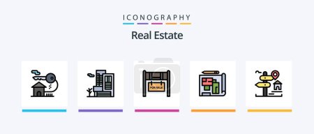 Ilustración de Real Estate Line Filled 5 Icon Pack Including home . real estate. board . house . location. Creative Icons Design - Imagen libre de derechos