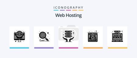 Téléchargez les illustrations : Web Hosting Glyph 5 Icon Pack Including hosting. analysis. internet hosting. web hosting. database. Creative Icons Design - en licence libre de droit