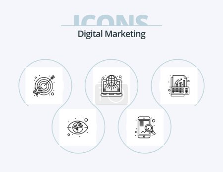 Illustration for Digital Marketing Line Icon Pack 5 Icon Design. mobile. marketing. advertising. world. net - Royalty Free Image
