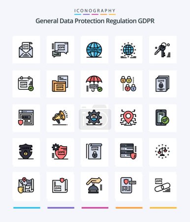 Illustration for Creative Gdpr 25 Line FIlled icon pack  Such As gdpr. network. gdpr. internet. gdpr - Royalty Free Image