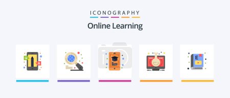 Illustration for Online Learning Flat 5 Icon Pack Including e book. monitor. education. learning. elearning. Creative Icons Design - Royalty Free Image