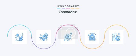Téléchargez les illustrations : Coronavirus Blue 5 Icon Pack Including bottle. capsule. warning. antivirus. virus - en licence libre de droit
