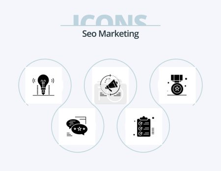 Ilustración de Seo Marketing Glyph Icon Pack 5 Icon Design. megaphone. advertising. wishlist. science. light - Imagen libre de derechos