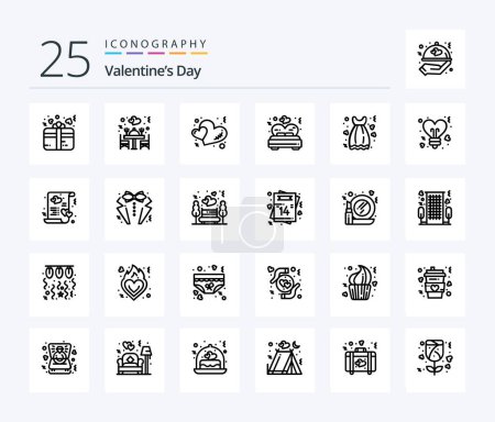 Illustration for Valentines Day 25 Line icon pack including date. wedding. heart. valentine. bed - Royalty Free Image