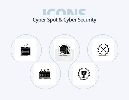Ilustración de Cyber Spot y Cyber Security Glyph Icon Pack 5 Icon Design. ataque. alerta. recompensa. robo. login - Imagen libre de derechos