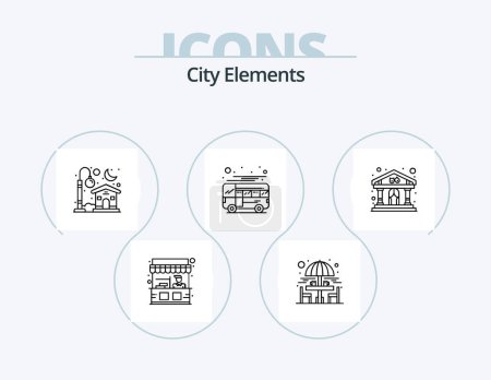 Illustration for City Elements Line Icon Pack 5 Icon Design. parking. cycle. building. party. music - Royalty Free Image