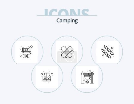 Téléchargez les illustrations : Camping Line Icon Pack 5 Icon Design. camper. photo. armée. caméra. bois - en licence libre de droit