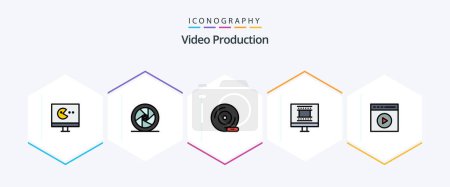 Illustration for Video Production 25 FilledLine icon pack including . photo frame. superstar. digital photo frame. peripheral device - Royalty Free Image