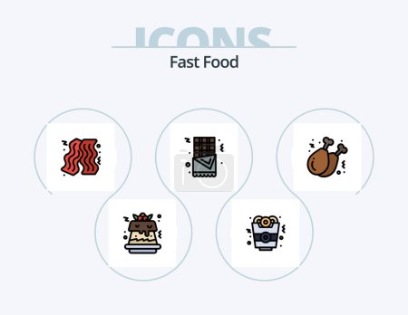 Téléchargez les illustrations : Fast Food Line Filled Icon Pack 5 Icon Design. . chicken. food%d. food. frappe - en licence libre de droit
