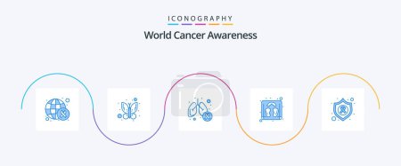 Ilustración de World Cancer Awareness Blue 5 Icon Pack Incluyendo escudo. flecha. enfermedad. Máquina. peso - Imagen libre de derechos