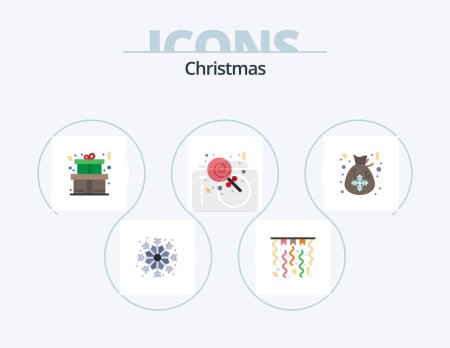 Illustration for Christmas Flat Icon Pack 5 Icon Design. . santa. present. christmas. bag - Royalty Free Image