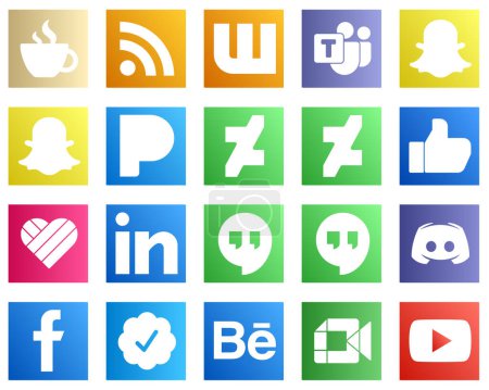 Illustration for 20 Social Media Icons for Your Marketing such as discord. professional. snapchat. linkedin and facebook icons. Professional and clean - Royalty Free Image