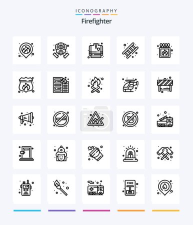 Illustration for Creative Firefighter 25 OutLine icon pack  Such As match. camping. fire fighting coat. stair. job - Royalty Free Image