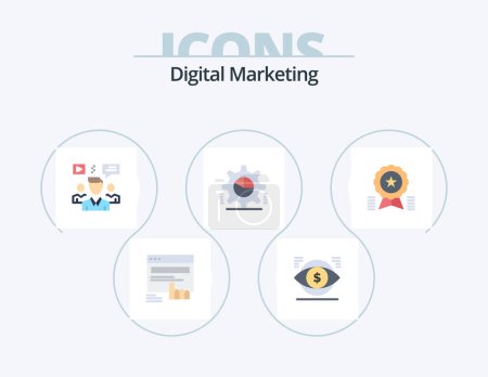 Illustration for Digital Marketing Flat Icon Pack 5 Icon Design. pie graph. cog. finance. group. chat - Royalty Free Image
