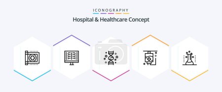 Ilustración de Paquete de iconos de Hospital y Healthcare Concept 25 Line, incluido el médico. atención médica. costillas. genoma. gen - Imagen libre de derechos