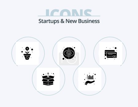 Téléchargez les illustrations : Startups et nouvelle entreprise Glyph Icon Pack 5 Icône Design. crédit. atm. la finance. visibilité. oeil - en licence libre de droit