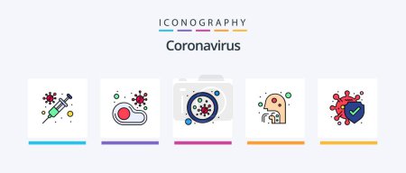 Téléchargez les illustrations : Coronavirus Line Filled 5 Icon Pack Including covid health. people. protection. man. cough. Creative Icons Design - en licence libre de droit