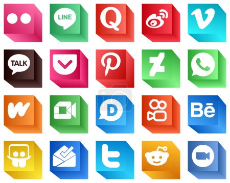 Ilustración de 3D Social Media Icons Pack 20 iconos como la literatura. whatsapp. deviantart e iconos de bolsillo. Alta calidad y minimalista - Imagen libre de derechos