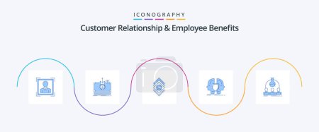 Téléchargez les illustrations : Customer Relationship And Employee Benefits Blue 5 Icon Pack Including labortary. identity. gear. dual. man - en licence libre de droit