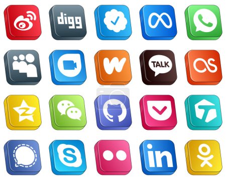 Ilustración de Isometric 3D Icons of Top Social Media 20 pack such as qzone. whatsapp. lastfm and literature icons. Clean and professional - Imagen libre de derechos