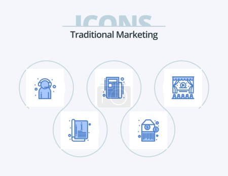 Ilustración de Traditional Marketing Blue Icon Pack 5 Icon Design. advertising. cinema. customer. subscribe. news - Imagen libre de derechos