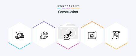 Illustration for Construction 25 Line icon pack including building. document. shovel. construction. map - Royalty Free Image