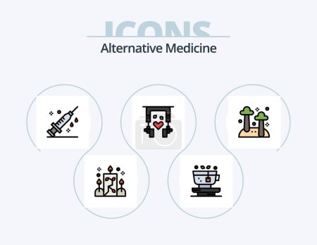 Ilustración de Alternative Medicine Line Filled Icon Pack 5 Icon Design. relaxation. spa. beverage. plant. herb - Imagen libre de derechos