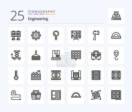 Téléchargez les illustrations : Engineering 25 Line icon pack including construction. axe tool. building. axe. ax - en licence libre de droit