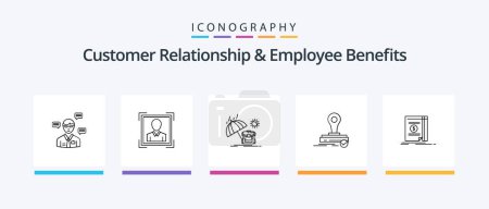 Téléchargez les illustrations : Customer Relationship And Employee Benefits Line 5 Icon Pack Including document. done. eye. ok. touch. Creative Icons Design - en licence libre de droit