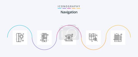 Ilustración de Navigation Line 5 Icon Pack Incluyendo el edificio. mapa. Encontrar. explorar. navegar - Imagen libre de derechos